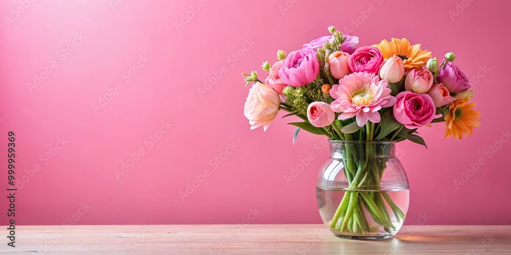 High angle view of flowers in vase on table with pink background