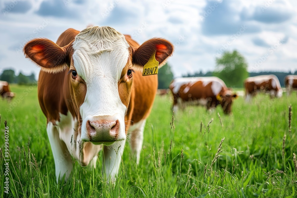 Cattle cow grazing on farmland. Grazing Cows in a Meadow with Grass. Cows Herd on a Grass Field. generative ai Cattle cow grazing on farmland. Grazing Cows in a Meadow with Grass. Cows Herd on a Grass Field. generative ai