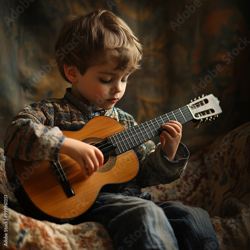 boy playing guitar photo