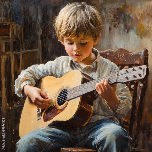 boy playing guitar photo