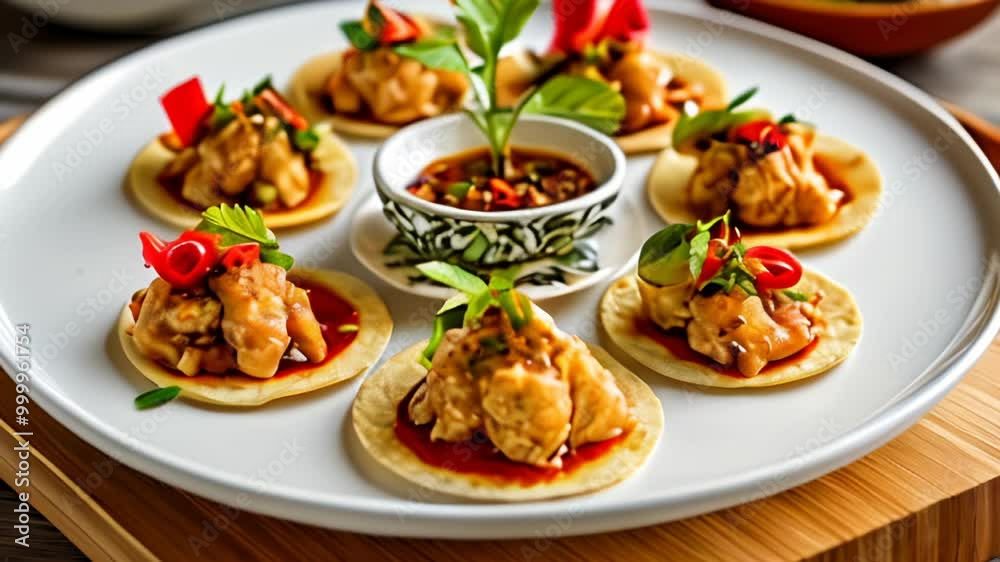 Deliciously plated appetizers ready to be savored Deliciously plated appetizers ready to be savored