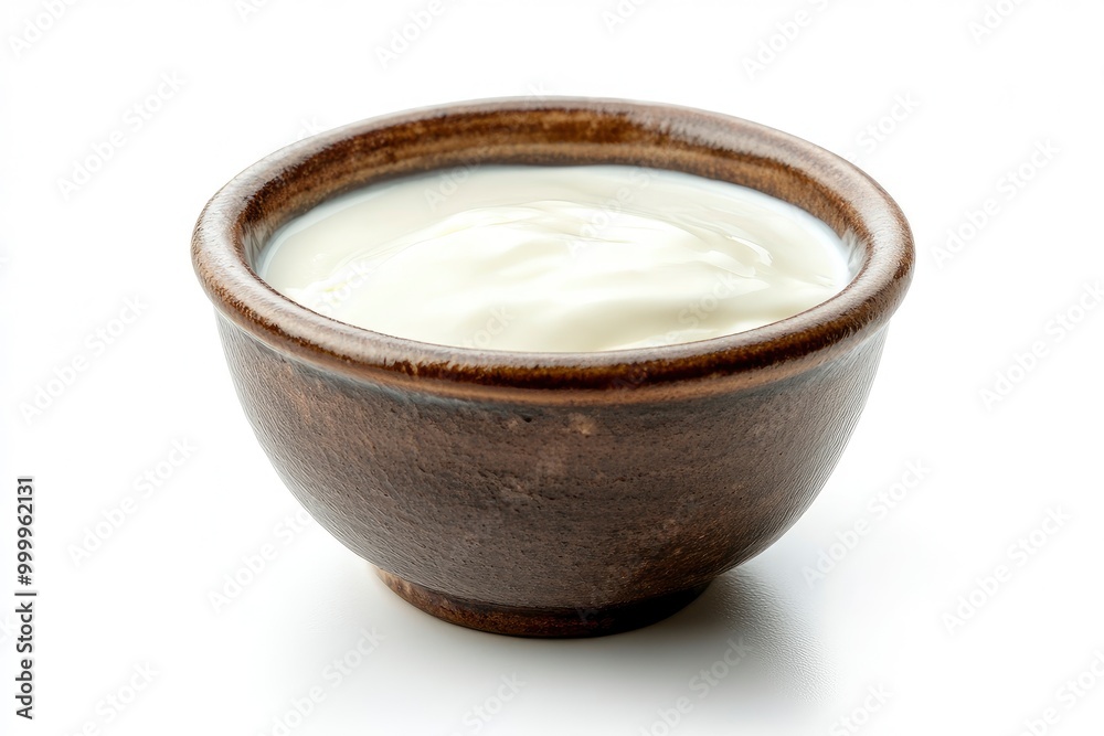 ceramic bowl of fresh greek yogurt or sour cream isolated on white background - generative ai ceramic bowl of fresh greek yogurt or sour cream isolated on white background - generative ai