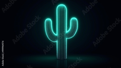 neon glowing dotted cactus on black background