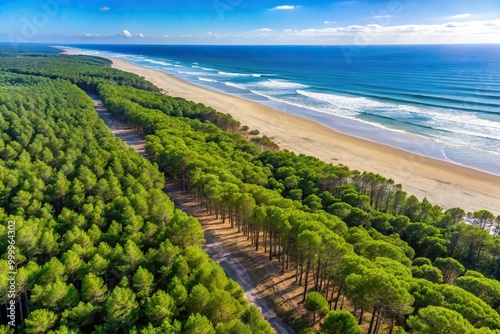 High angle view of pine forest massif at Carcans Plage near Lacanau on French Atlantic coast