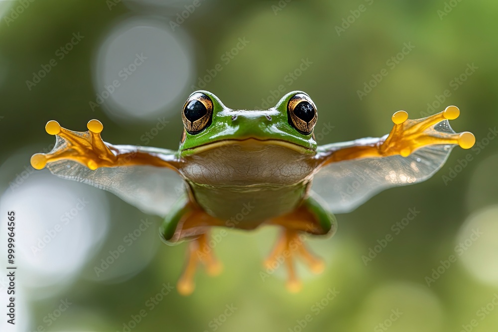 Close Up of Cute Flying Frog - Macro Amphibian Photo Series ,generative ai Close Up of Cute Flying Frog - Macro Amphibian Photo Series ,generative ai