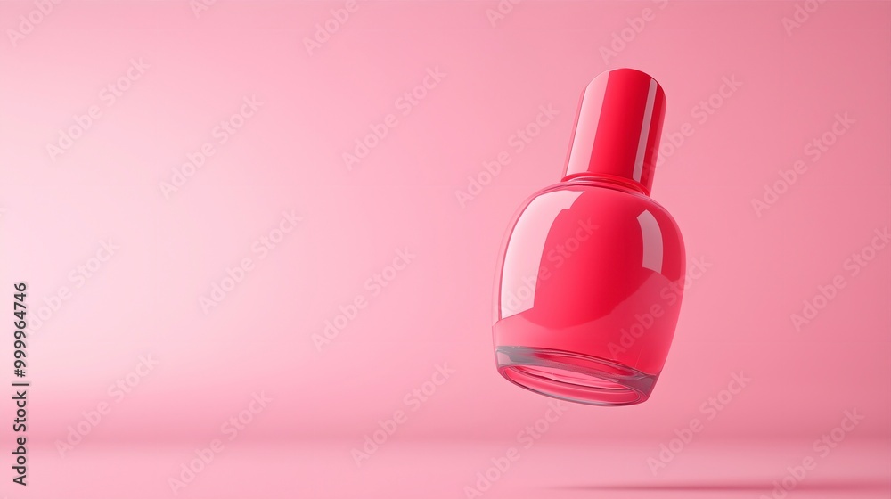 glass bottle of pink nail polish levitating in the air, 3d