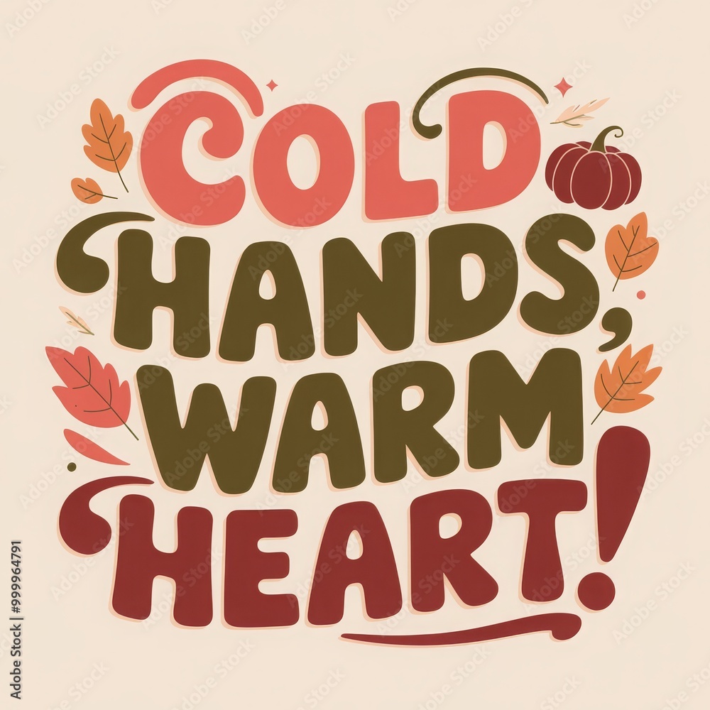 A cozy autumn design featuring the phrase cold hands, warm heart with colorful leaves and seasonal graphics A cozy autumn design featuring the phrase cold hands, warm heart with colorful leaves and seasonal graphics