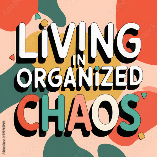 Living in organized Chaos  Modern Typography Phrase in Vibrant Colors on Abstract Background