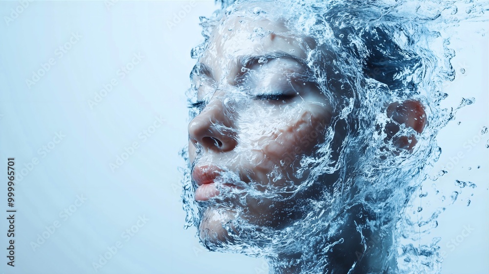 a woman's face covered by waves of crystal clear water a woman's face covered by waves of crystal clear water