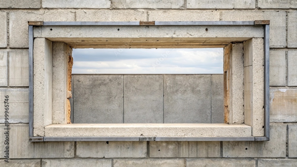 High angle view of reinforced concrete lintel over window and door openings High angle view of reinforced concrete lintel over window and door openings