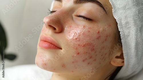 Chemical peel treatment for severe acne, patient's skin drastically improves after multiple sessions Highlight visible skin regeneration photo