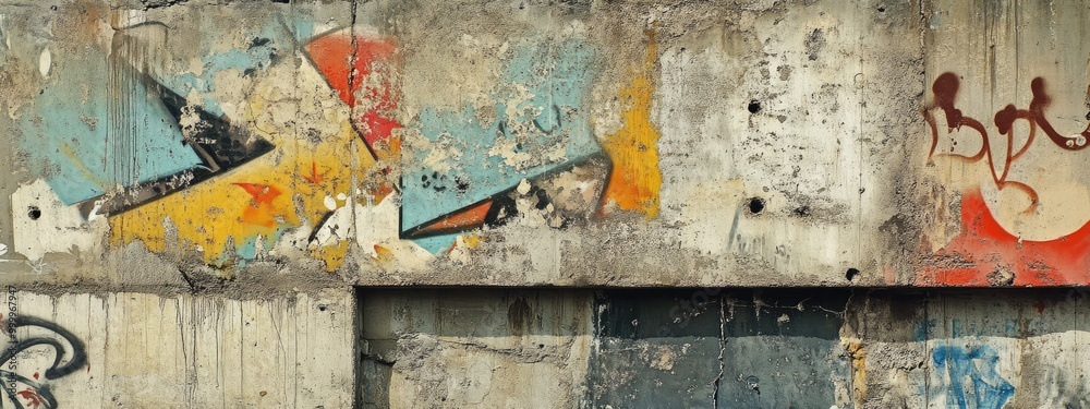 Fototapeta premium Textured concrete wall with graffiti art 