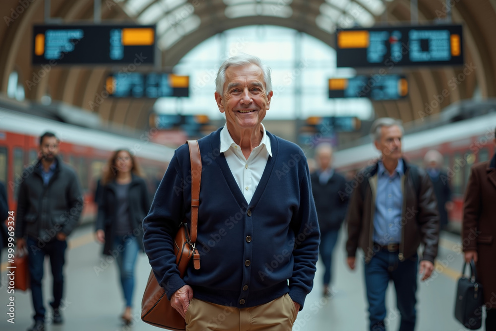 Fototapeta premium person traveler standing at the train terminal, generative AI