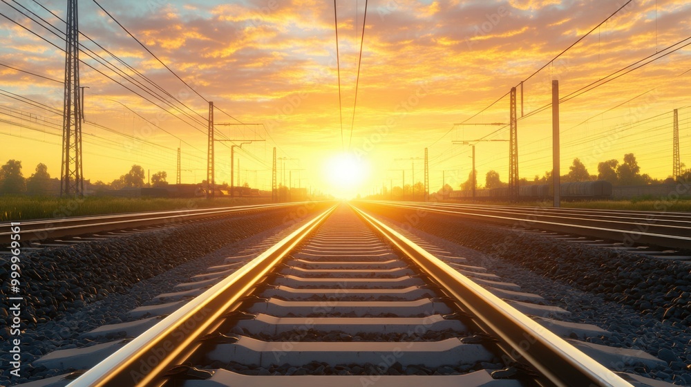 Railway tracks under a beautiful sunset sky Railway tracks under a beautiful sunset sky