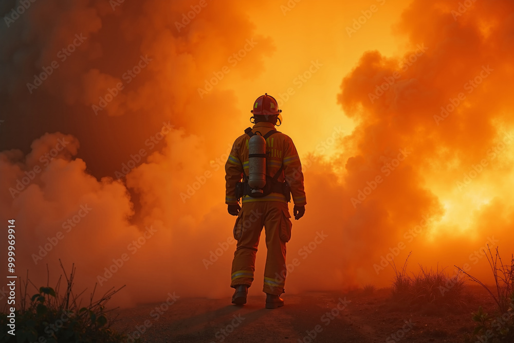 fireman with protective outfit and hose working at fire event, generative AI fireman with protective outfit and hose working at fire event, generative AI