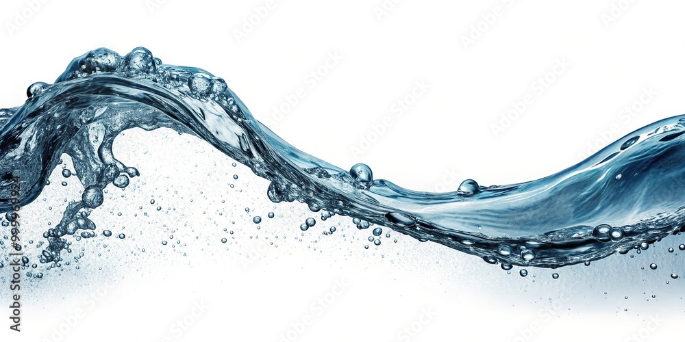Obraz premium High angle view of water wave with bubbles isolated on white background