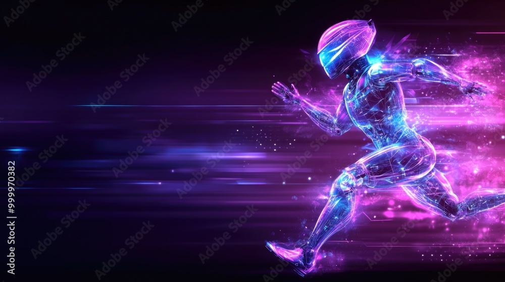 Futuristic digital athlete in neon speed run with vibrant motion effects Futuristic digital athlete in neon speed run with vibrant motion effects