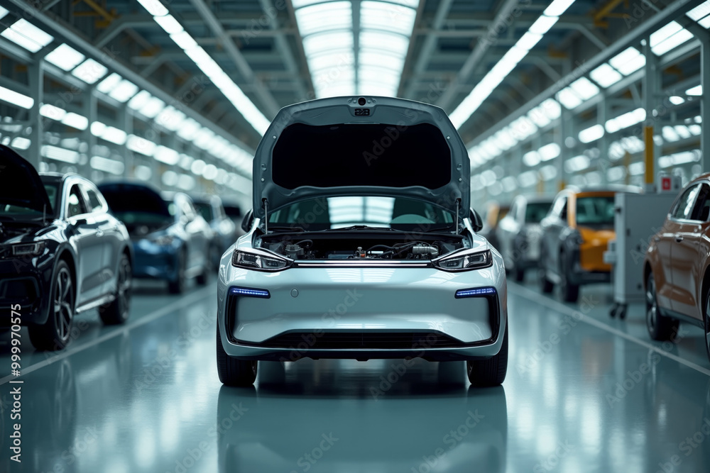 car manufacturing line production in factory, generative AI