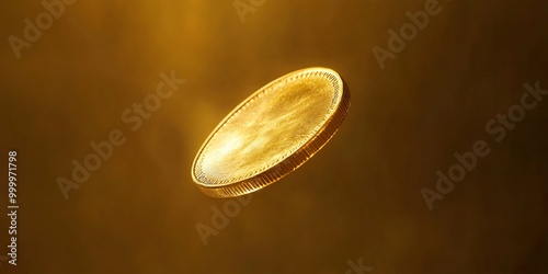 A glowing golden coin hovers against a warm background, symbolizing wealth, prosperity, and fortune.