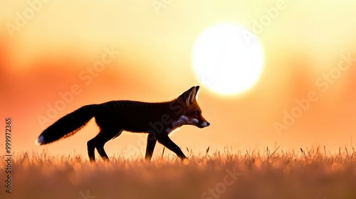 Fox Silhouette Against a Vibrant Sunset Background