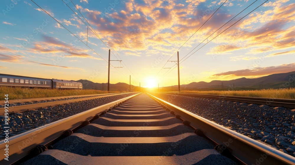 Scenic railway track at sunset with beautiful cloudscape. Scenic railway track at sunset with beautiful cloudscape.
