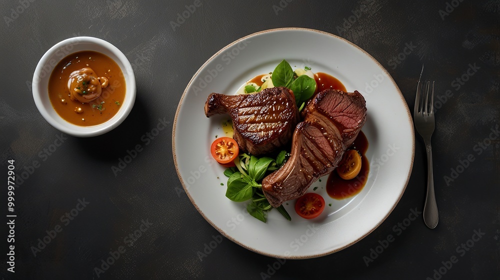 Top view of roast beef spicy covered in demi-glace gravy with mashed potatoes on a plate Churrasco on copy space plate isolated on a white background
Top view of roast beef spicy covered in demi-glace gravy with mashed potatoes on a plate Churrasco on copy space plate isolated on a white background