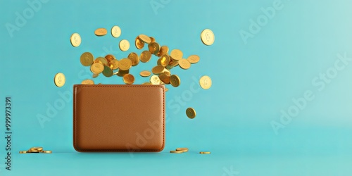 A brown wallet spills golde...