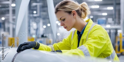 A focused female worker in ...