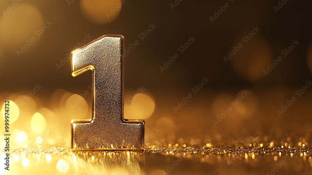 A golden number one on a textured gold background. A golden number one on a textured gold background.