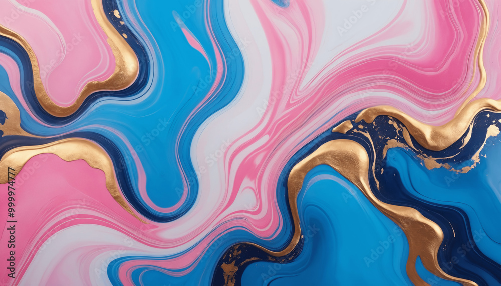 Pink blue with golden wall paint wave structure on a white canvas, background theme, templates, wallpaper Pink blue with golden wall paint wave structure on a white canvas, background theme, templates, wallpaper