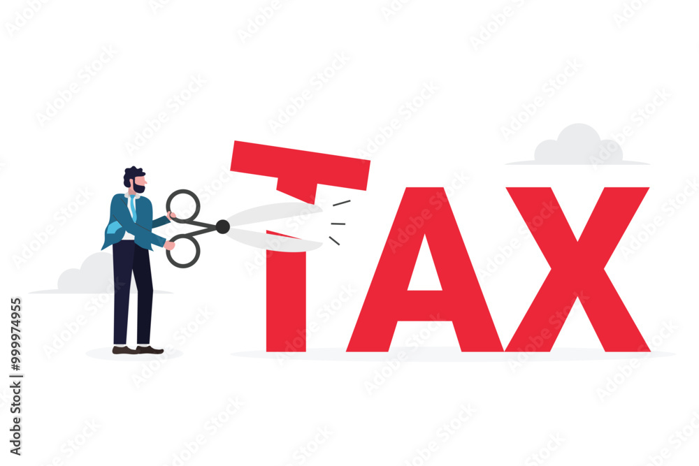 Businessman cutting tax letters with scissors, creative financial concept. Businessman cutting tax letters with scissors, creative financial concept.