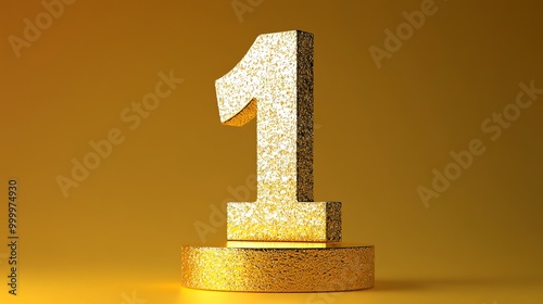 A golden number one on a textured gold background. photo