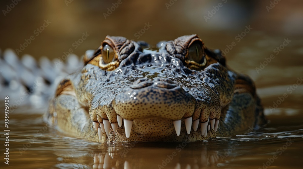 Intense Close-up of a Crocodile in Water Intense Close-up of a Crocodile in Water