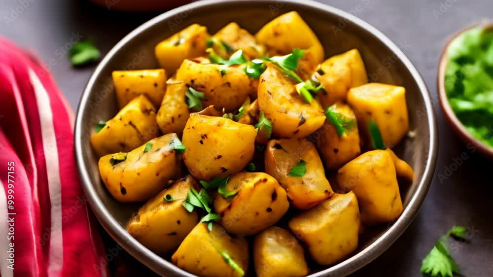 Deliciously seasoned roasted potatoes ready to be savored Deliciously seasoned roasted potatoes ready to be savored
