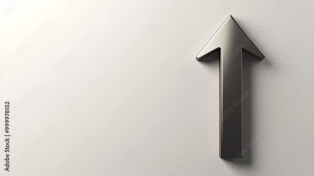 Metallic Arrow Pointing Upwards on White Background