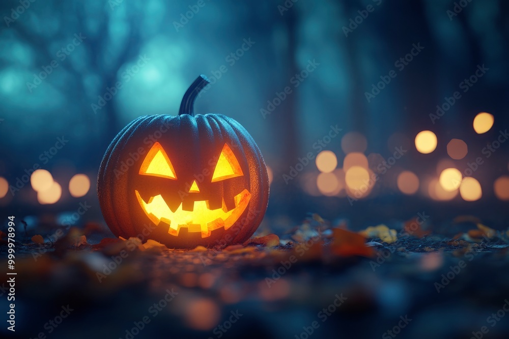 Halloween background with pumpkin in a spooky night. 3d illustration - generative ai Halloween background with pumpkin in a spooky night. 3d illustration - generative ai