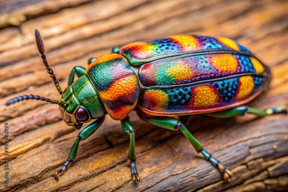 Naklejka premium Detailed Close-Up of Sculptured Pine Borer Beetle Highlighting Unique Patterns and Textures on Body