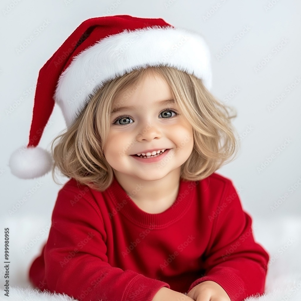 A cheerful child wearing a Santa hat, bringing holiday joy and warmth to the festive season. A cheerful child wearing a Santa hat, bringing holiday joy and warmth to the festive season.
