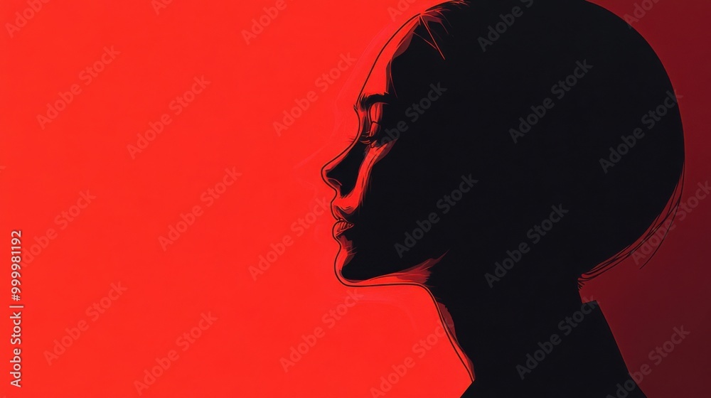 Captivating Silhouette Against a Bold Red Background: A Modern Profile Portrait Captivating Silhouette Against a Bold Red Background: A Modern Profile Portrait
