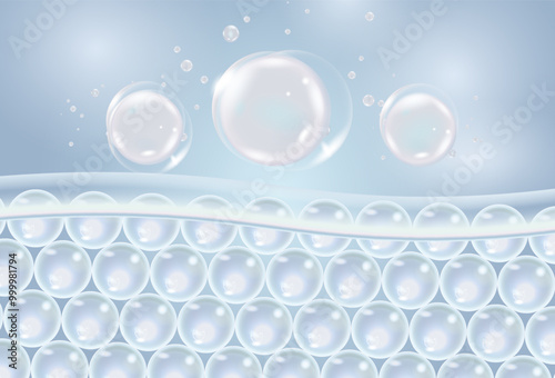 3D illustration of soap bubbles on the skin, concept of making skin fresh and healthy