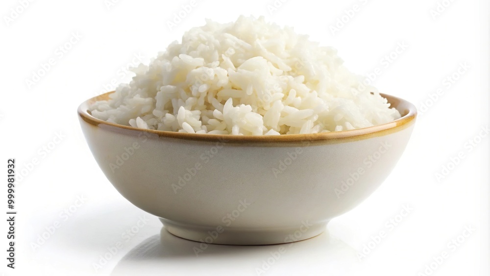 Homemade authentic bowl of cooked white rice isolated on white background with Depth of Field Homemade authentic bowl of cooked white rice isolated on white background with Depth of Field