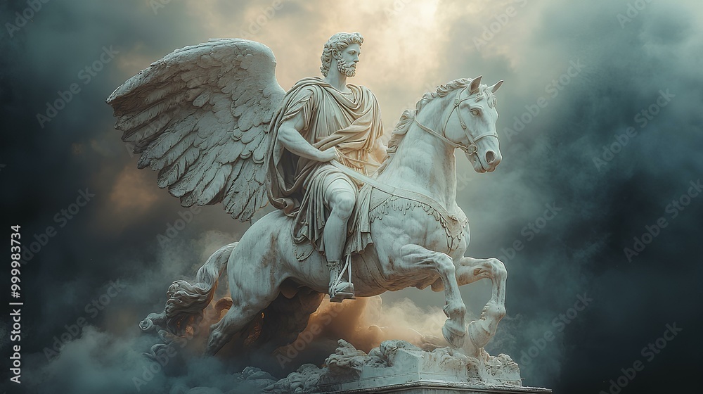 Valokuva Ancient Greek statue of Greek god Apollo riding a winged horse ...