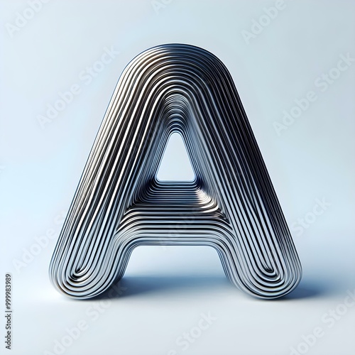 3d typography of the letter A, on a white background, chrome shiny texture
