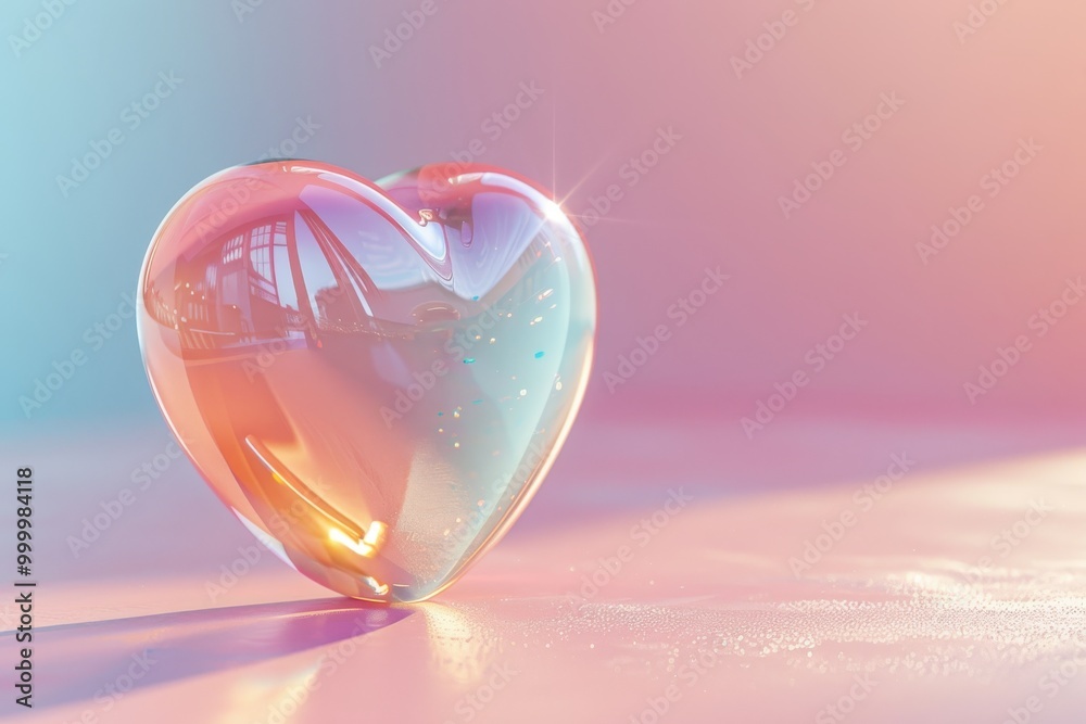 A beautiful glass heart with soft pastel colors reflects gentle light, creating a serene and romantic atmosphere. A beautiful glass heart with soft pastel colors reflects gentle light, creating a serene and romantic atmosphere.
