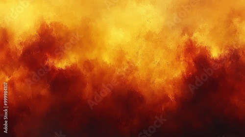 A digital painting of fiery clouds with a golden glow, casting an abstract, hazy, and dreamy atmosphere.