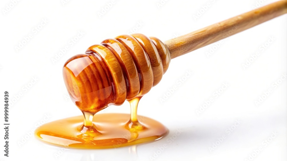 Honey dripping with dipper isolated on white background Honey dripping with dipper isolated on white background
