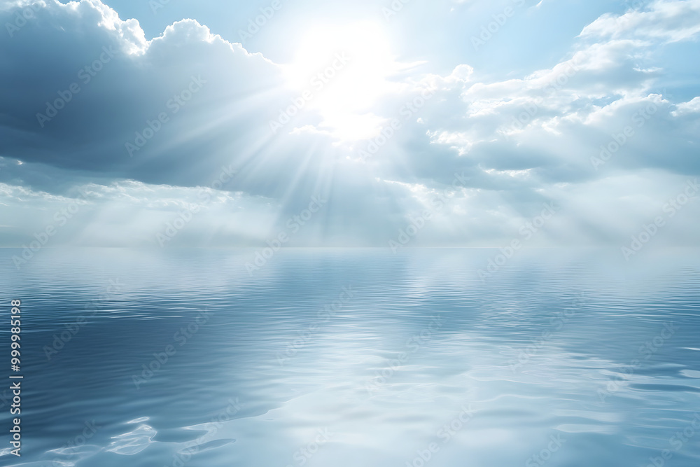 Blue sky with fluffy clouds reflected in the calm ocean on a beautiful summer day Blue sky with fluffy clouds reflected in the calm ocean on a beautiful summer day