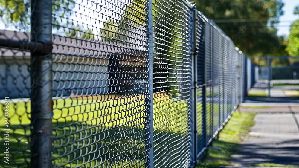 Tall chain link fence on a sunny day, offering security and blending with nature
