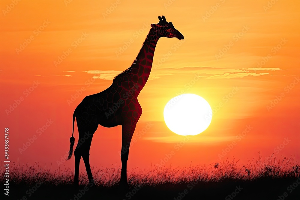 Giraffe at sunset. Beautiful African scenery .generative ai Giraffe at sunset. Beautiful African scenery .generative ai
