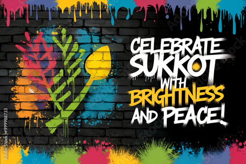 greeting card, Vibrant Sukkot Graffiti Art with Lulav and Etrog Symbolizing Peace and Brightness